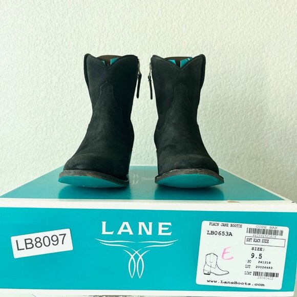 Lane PLAIN JANE Womens Cowboy Booties 9.5 Western Black Suede Cowgirl Boots - Picture 11 of 12